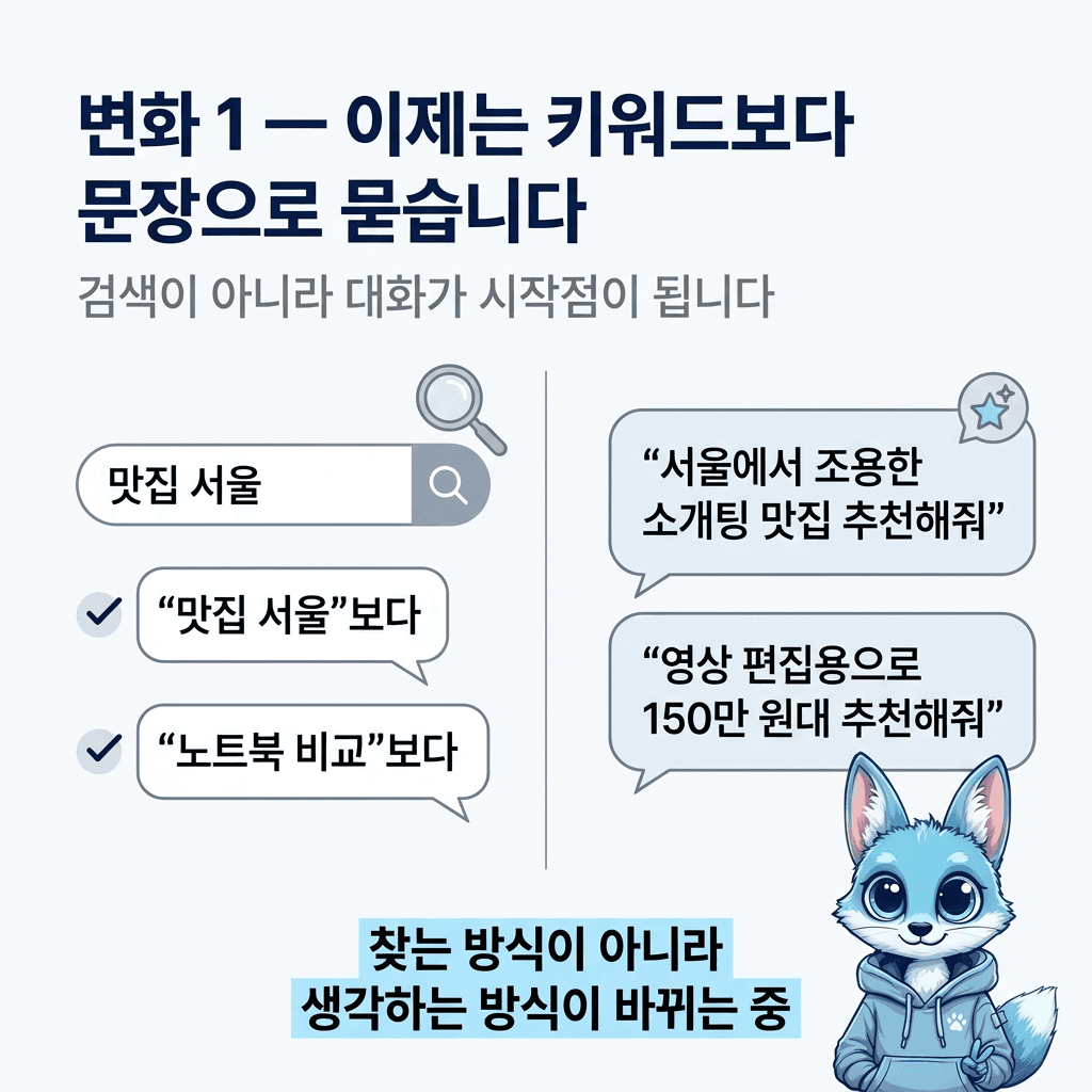 🦊 검색보다 AI에게 묻는 시대 — 슬라이드 3/7