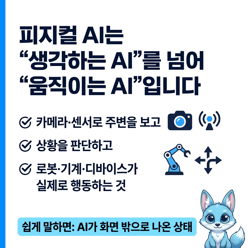 🦊 AI가 몸을 얻는 순간 — 피지컬 AI가 뜨는 이유 3가지 — 슬라이드 2/7