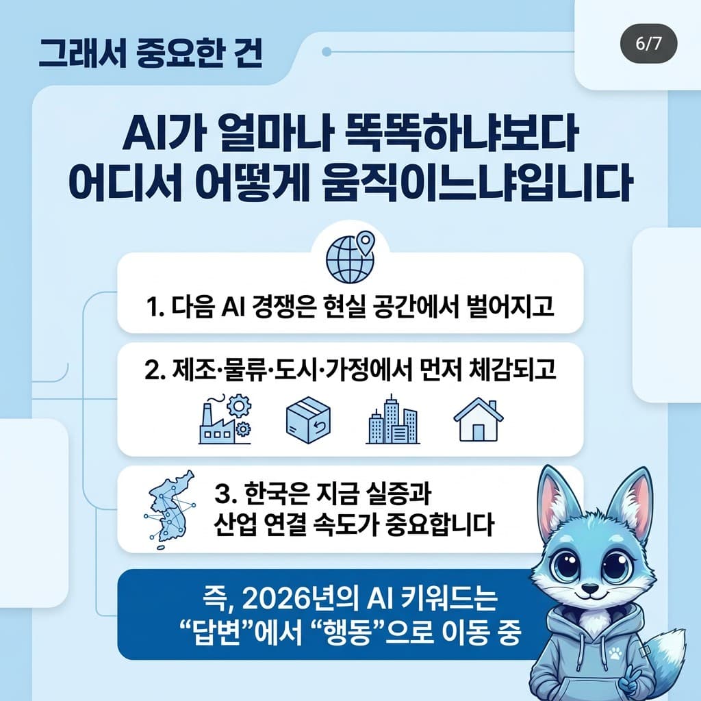 🦊 AI가 몸을 얻는 순간 — 피지컬 AI가 뜨는 이유 3가지 — 슬라이드 6/7